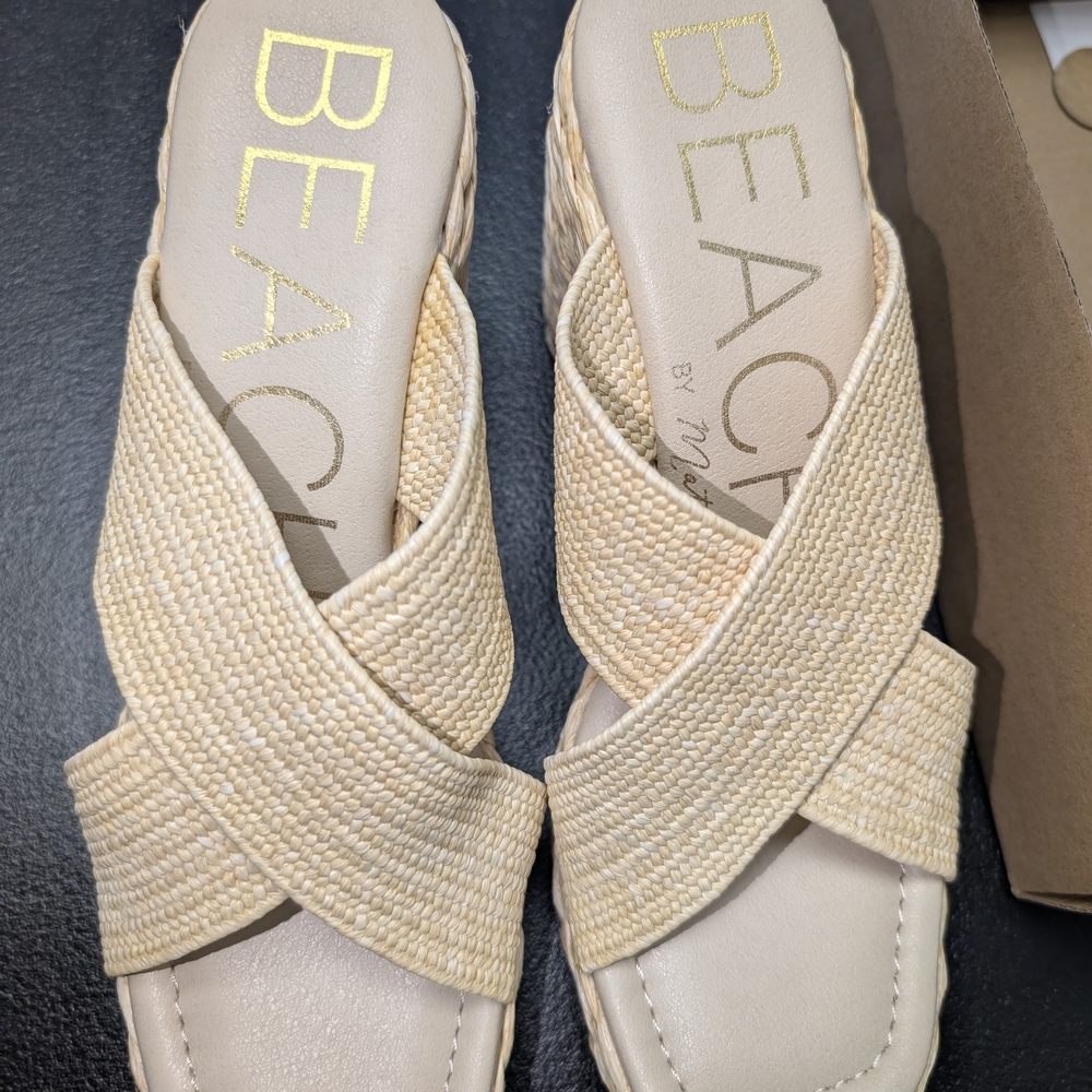 NEW / NEVER WORN Beige Woven Heeled Sandals - Picture 2 of 8